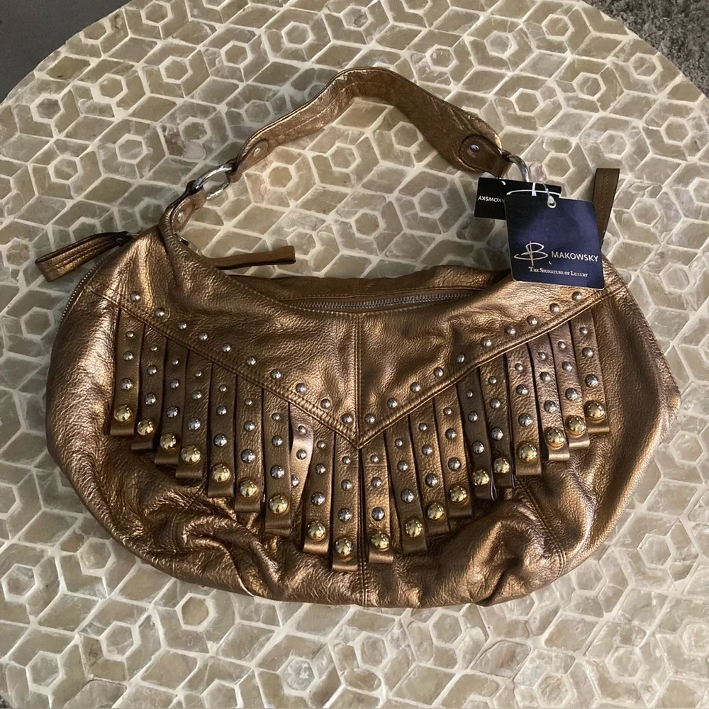 NEW!  B. Makowsky large metallic satchel